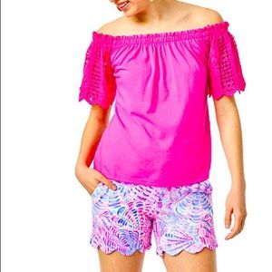 Lilly Pulitzer 5" Buttercup Knit Stretch Short Size 6 Raz Berry Sea You Soon